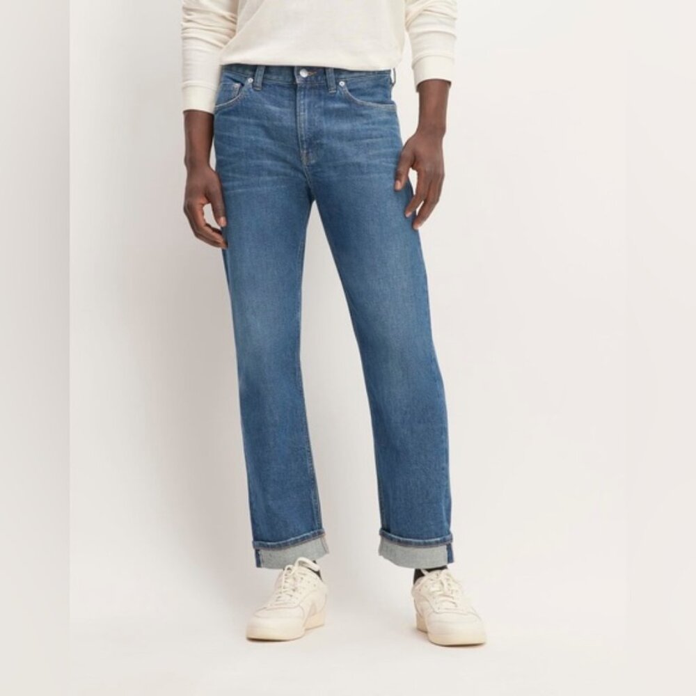 Everlane Mens The Selvedge Straight Fit Jeans Organic Stretch Blue Size 38X30